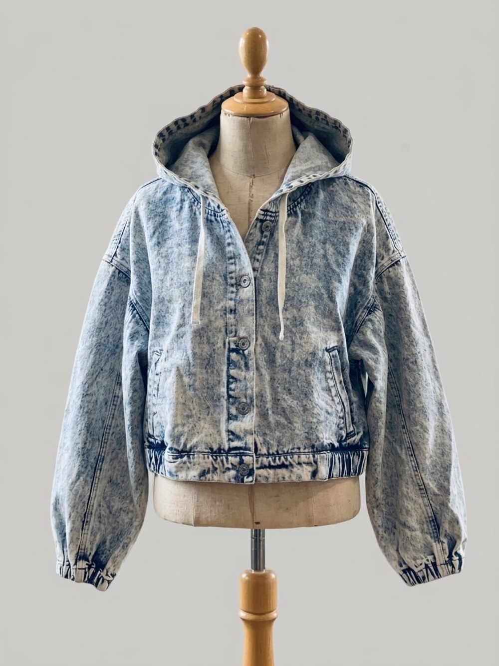Y2K Forever 21 retro streetwear acid washed crop jacket with hood S